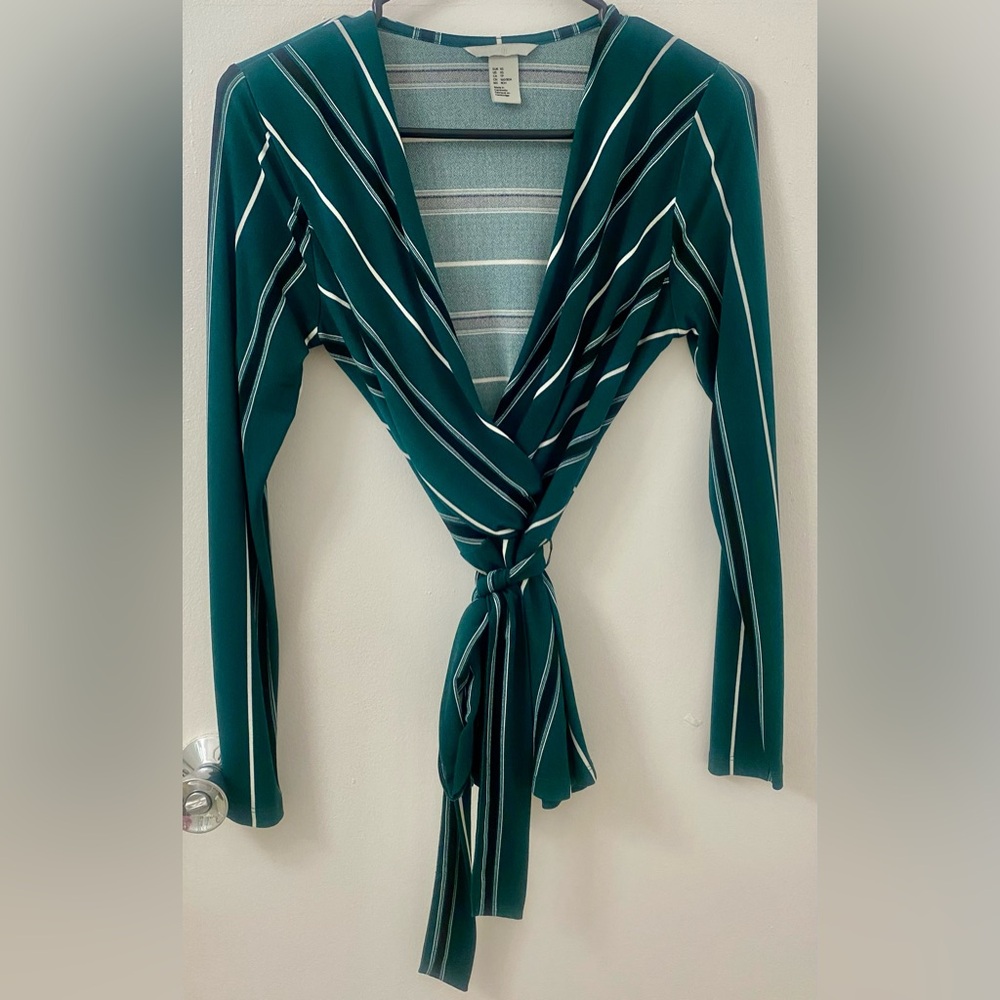 H&M Wrap Top, Striped, Long Sleeve, Size XS